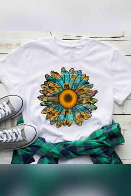 Turqoise Sunflower Print Short Sleeve Graphic Tee Unishe Wholesale