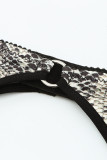 Snakeskin Lace Splicing Bra and Panty Set with Garter Belt