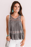 Gray Lace Embroidery Ruffled Sleeveless Top
