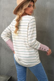Waffle Knit Colorblock Buttoned Cuff Long Sleeve Blouse