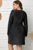 Asymmetric Hemline V Neck Metallic Plus Size Dress