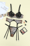 Animal Lace Splicing Bra and Panty Set with Garter Belt
