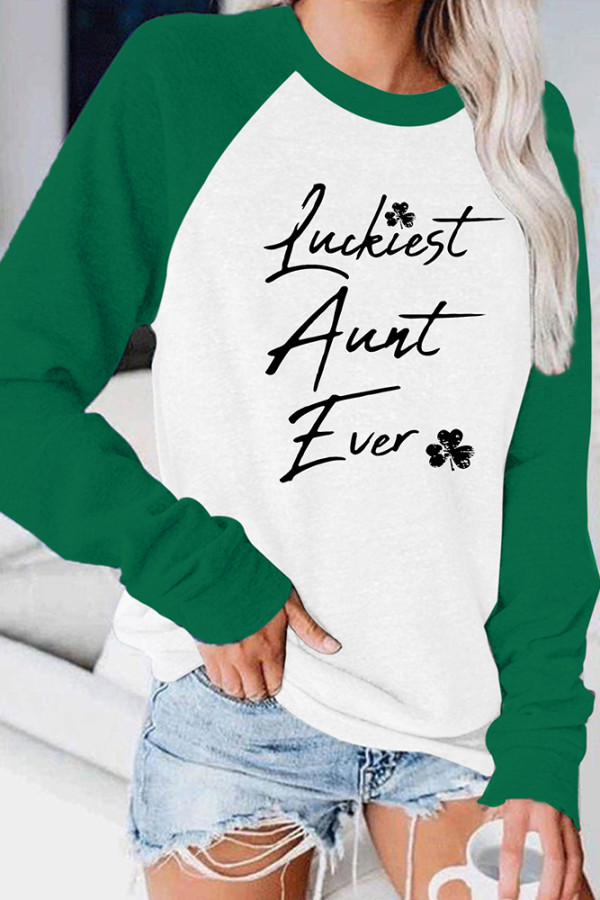 St. Patrick's Day Luckiest Aunt Ever Print Long Sleeves Top Women Unishe Wholesale