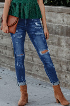 Dark Blue Ripped Washed Jeans