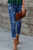 Dark Blue Ripped Washed Jeans