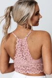 Pink Lace Floral Crochet Spaghetti Strap Bralette