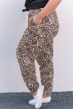Leopard Print Ripped Drawstring Mid Waist Plus Size Pants