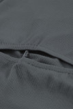 Black/Grey/Brown/Apricot Ribbed Drawstring Ruched Mini Dress with Slit