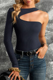 Cut-out One Shoulder Slim-fit Ribbed Top