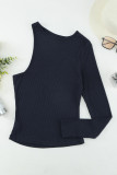 Cut-out One Shoulder Slim-fit Ribbed Top