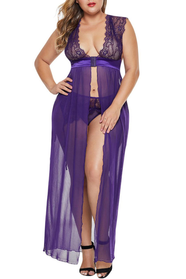 Purple Plus Size Locked Away Lover Lingerie Gown