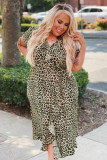 Leopard Print Ruffled Lace-up Plus Size Midi Dress