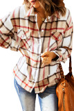 Khaki Plaid Print Buttoned Shirt Coat with Pocket