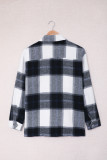 Black Plaid Print Buttoned Shirt Coat with Pocket