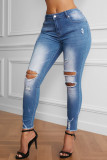 Faded Mid High Rise Jeans with Holes
