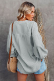 Gray Casual Balloon Sleeve Crinkled Top