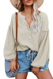 Apricot Casual Balloon Sleeve Crinkled Top