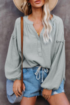 Gray Casual Balloon Sleeve Crinkled Top