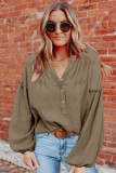 Green Casual Balloon Sleeve Crinkled Top