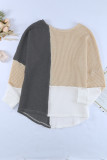 Color Block Crew Neck Waffle Knit Top