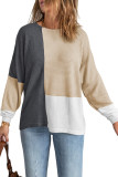 Color Block Crew Neck Waffle Knit Top