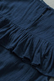 Navy Lace Splicing Ruffled Short Sleeve T-shirt