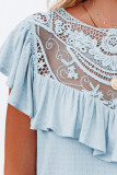 Sky Blue Lace Splicing Ruffled Short Sleeve T-shirt