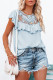 Sky Blue Lace Splicing Ruffled Short Sleeve T-shirt