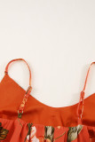 Orange Sleeveless A-line Floral Dress