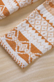 Orange Geometric Print V Neck Long Sleeve Top