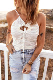 White Keyhole Front Tie Textured Tank Top