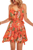 Orange Sleeveless A-line Floral Dress