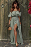 Off-the-shoulder Ruffled Maxi Dress with Split
