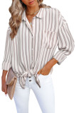 Khaki Striped Buttons Closure Long Sleeve Shirt