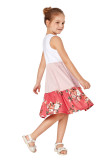 White Little Girl Color Block Striped Floral Sleeveless Dress