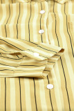 Yellow Striped Buttons Closure Long Sleeve Shirt