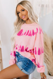 Pink Tie-dyed Print Long Sleeve Sweatshirt