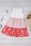 White Little Girl Color Block Striped Floral Sleeveless Dress