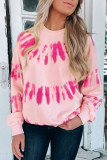 Pink Tie-dyed Print Long Sleeve Sweatshirt