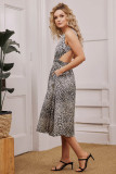 Leopard Print Cut-out Open Back High Waist Midi Dress