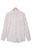 Khaki Striped Buttons Closure Long Sleeve Shirt