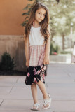 Black Little Girl Color Block Striped Floral Sleeveless Dress