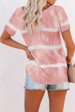 Red Buttoned Tie-dye Short Sleeve Top