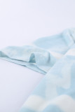 Sky Blue Buttoned Tie-dye Short Sleeve Top