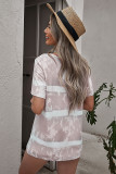 Apricot Buttoned Tie-dye Short Sleeve Top