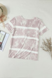 Apricot Buttoned Tie-dye Short Sleeve Top
