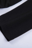 Black Crewneck Long Sleeve Shirred Split Bodycon Dress