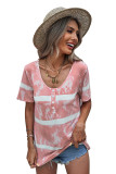 Red Buttoned Tie-dye Short Sleeve Top