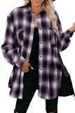 Purple Buttons Pocketed Plaid Shacket