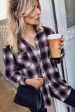 Purple Buttons Pocketed Plaid Shacket